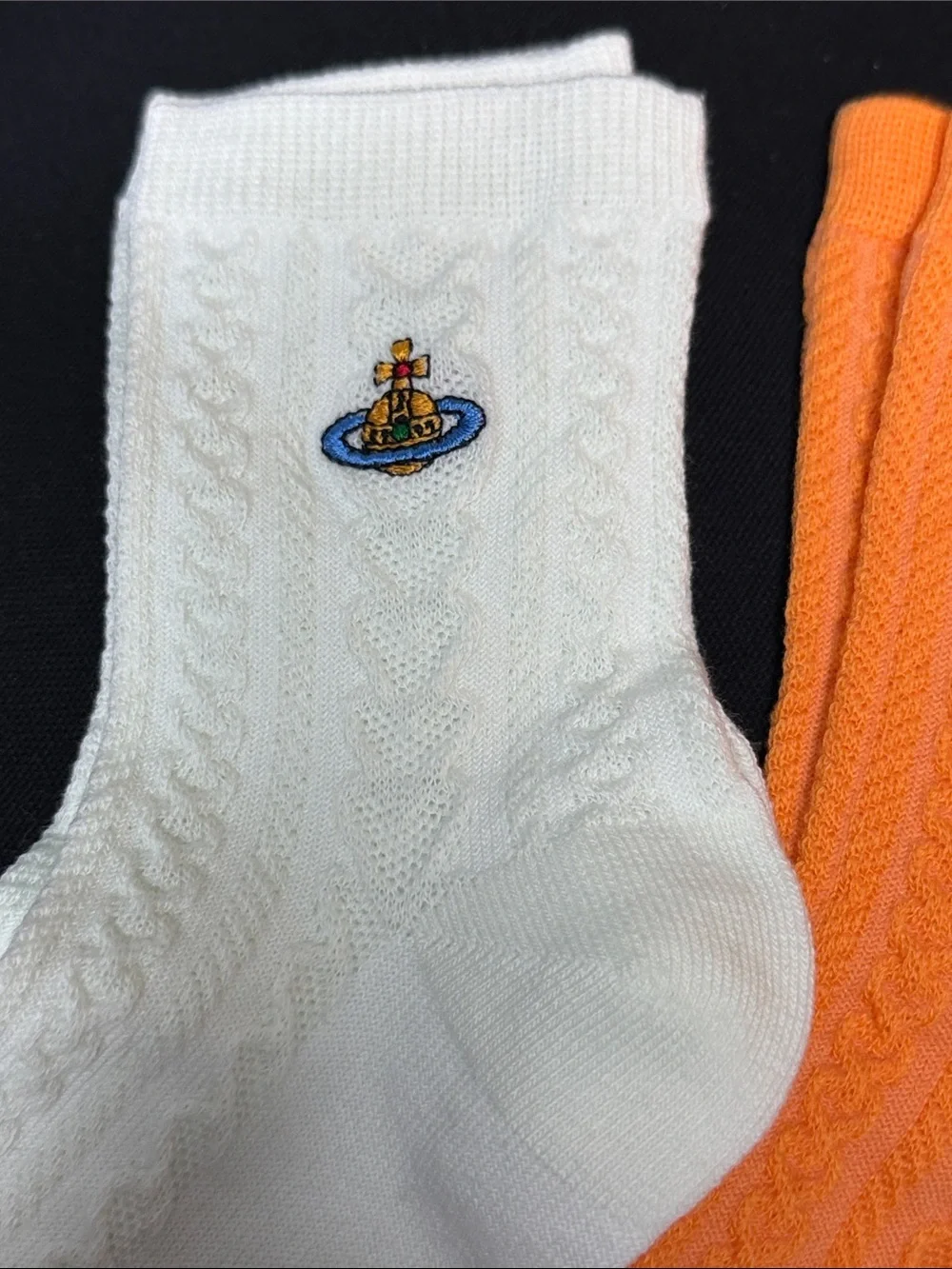 Vivienne Westwood White and Orange Cable Crew Socks